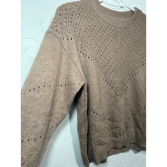 Marine Layer pointelle knit tan cashmere blend crew neck sweater womens small - Picture 2 of 8